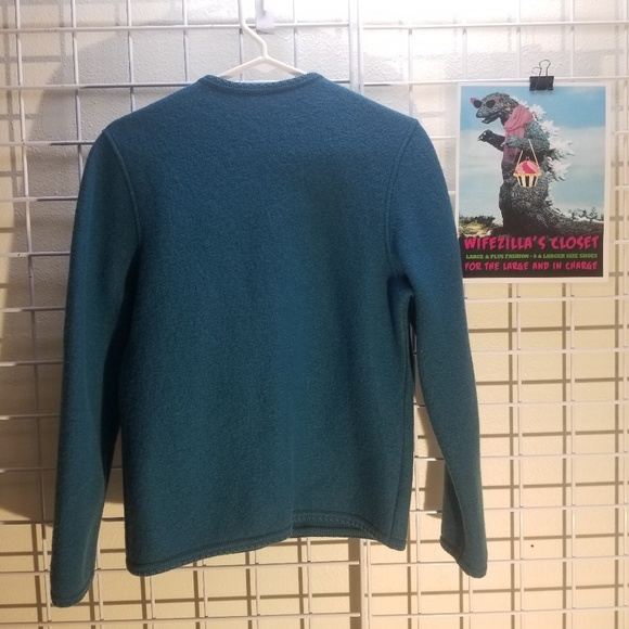 Geiger Teal Blue Button Up Wool Cardigan Sz 38/8 - Picture 2 of 7
